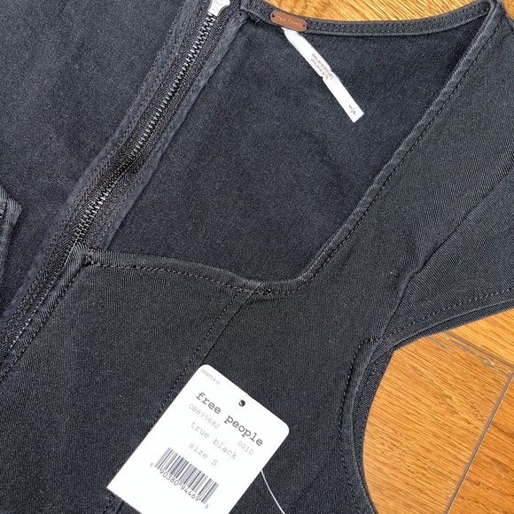 NWT Free people black denim v neck dress size small - Picture 5 of 5